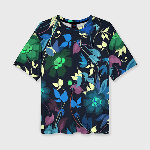 Женская футболка оверсайз Color summer night Floral pattern / 3D-принт – фото 1