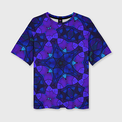Женская футболка оверсайз Калейдоскоп -геометрический сине-фиолетовый узор / 3D-принт – фото 1