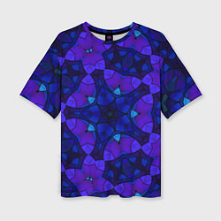 Женская футболка оверсайз Калейдоскоп -геометрический сине-фиолетовый узор