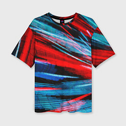 Женская футболка оверсайз Неоновые прерывающиеся линии - Красный и голубой
