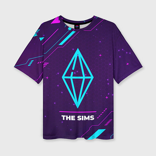 Женская футболка оверсайз Символ The Sims в неоновых цветах на темном фоне / 3D-принт – фото 1