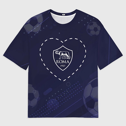 Женская футболка оверсайз Лого Roma в сердечке на фоне мячей / 3D-принт – фото 1
