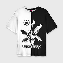 Женская футболка оверсайз Linkin Park логотип черно-белый