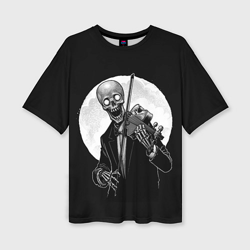 Женская футболка оверсайз Скелет скрипач под полной луной / 3D-принт – фото 1