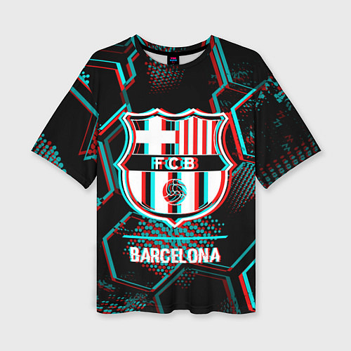 Женская футболка оверсайз Barcelona FC в стиле Glitch на темном фоне / 3D-принт – фото 1