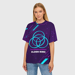Футболка оверсайз женская Символ Elden Ring в неоновых цветах на темном фоне, цвет: 3D-принт — фото 2