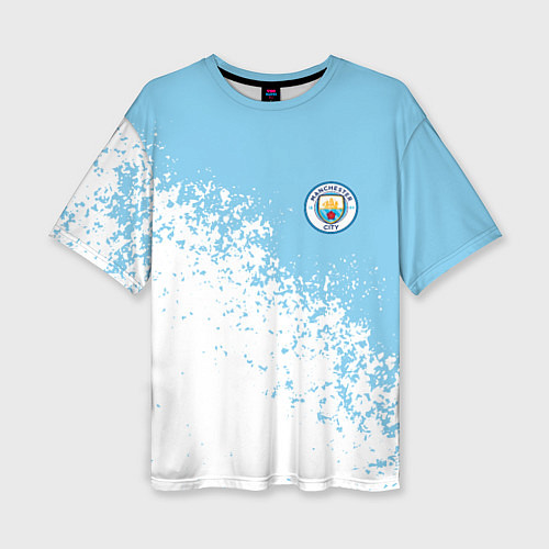 Женская футболка оверсайз Manchester city белые брызги на голубом фоне / 3D-принт – фото 1