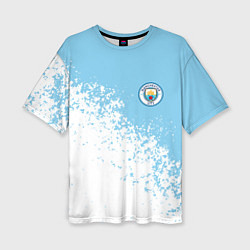 Женская футболка оверсайз Manchester city белые брызги на голубом фоне