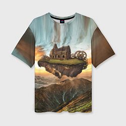 Женская футболка оверсайз Горный пейзаж в стиле Стимпанк
