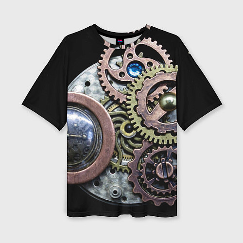 Женская футболка оверсайз Mechanism of gears in Steampunk style / 3D-принт – фото 1