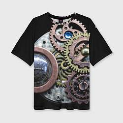 Женская футболка оверсайз Mechanism of gears in Steampunk style