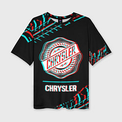 Женская футболка оверсайз Значок Chrysler в стиле Glitch на темном фоне