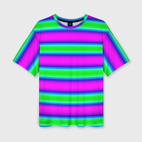 Женская футболка оверсайз Зеленый и фиолетовые яркие неоновые полосы striped / 3D-принт – фото 1