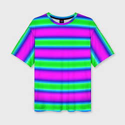 Женская футболка оверсайз Зеленый и фиолетовые яркие неоновые полосы striped