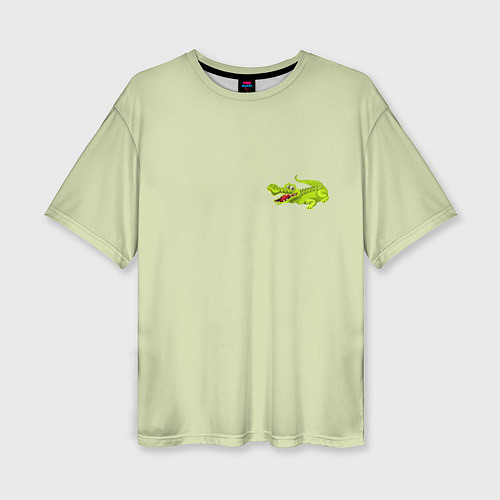 Женская футболка оверсайз Крокодил на фоне салатного цвета crocodile / 3D-принт – фото 1