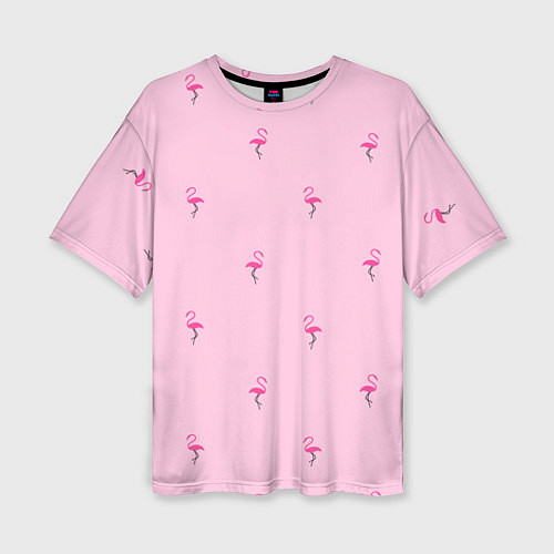Женская футболка оверсайз Фламинго на розовом фоне / 3D-принт – фото 1