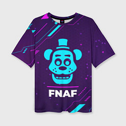 Женская футболка оверсайз Символ FNAF в неоновых цветах на темном фоне