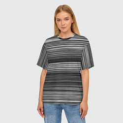 Футболка оверсайз женская Black and white thin stripes Тонкие полосы, цвет: 3D-принт — фото 2