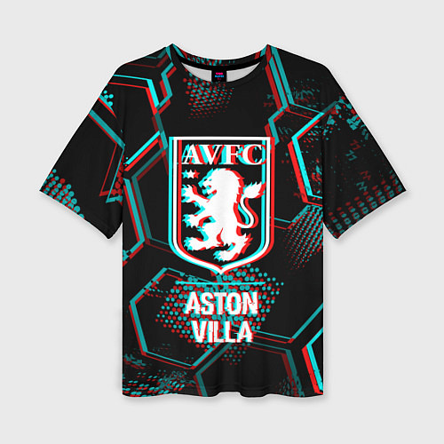 Женская футболка оверсайз Aston Villa FC в стиле Glitch на темном фоне / 3D-принт – фото 1