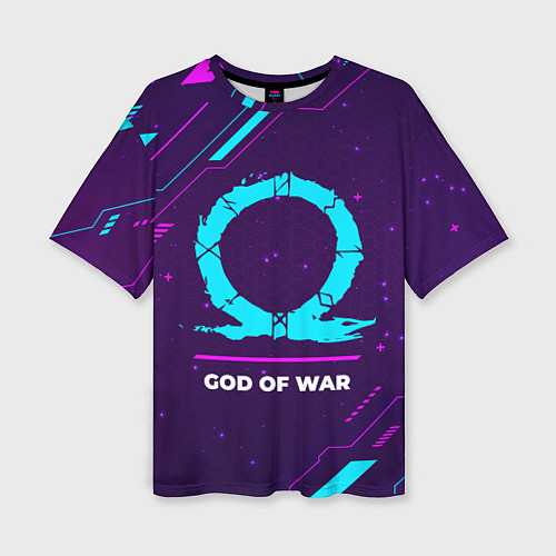 Женская футболка оверсайз Символ God of War в неоновых цветах на темном фоне / 3D-принт – фото 1