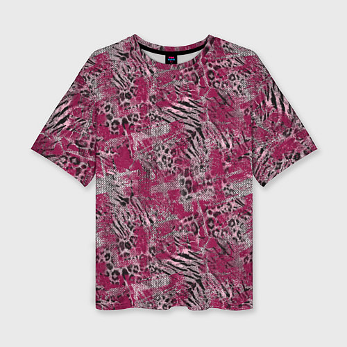 Женская футболка оверсайз Тигровый-леопардовый гранж / 3D-принт – фото 1