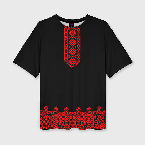 Женская футболка оверсайз Черная славянская рубаха / 3D-принт – фото 1