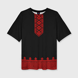 Женская футболка оверсайз Черная славянская рубаха