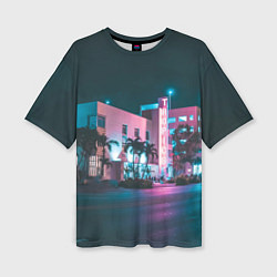 Женская футболка оверсайз Неоновая улица - Светло-синий