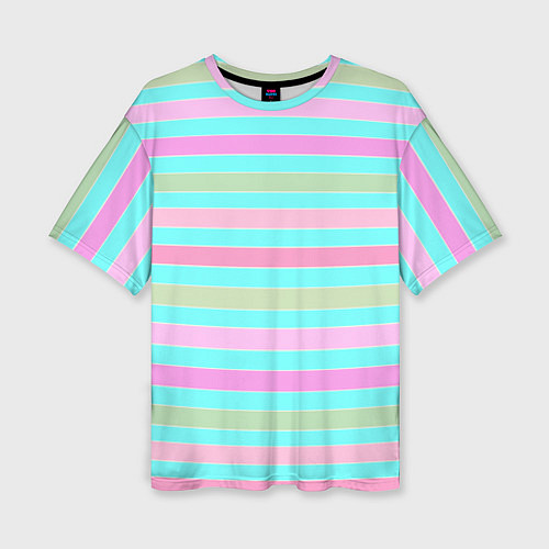 Женская футболка оверсайз Pink turquoise stripes horizontal Полосатый узор / 3D-принт – фото 1