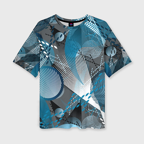 Женская футболка оверсайз Абстрактный серо-синий принт / 3D-принт – фото 1