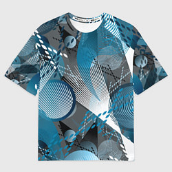 Футболка оверсайз женская Абстрактный серо-синий принт, цвет: 3D-принт