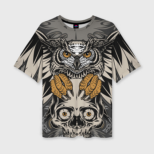 Женская футболка оверсайз Сова с черепом Owl with Skull / 3D-принт – фото 1