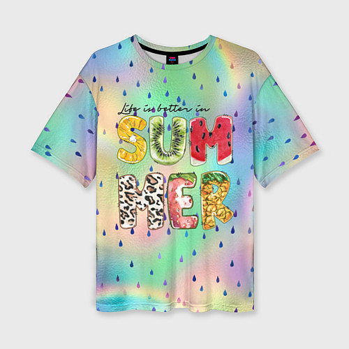 Женская футболка оверсайз Summer буквы из фруктов / 3D-принт – фото 1