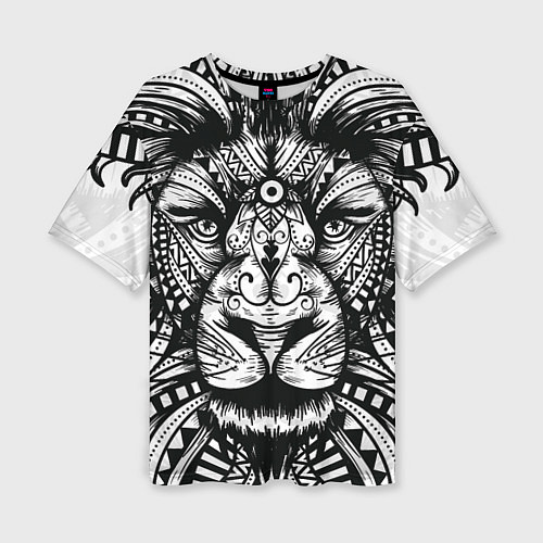 Женская футболка оверсайз Черно белый Африканский Лев Black and White Lion / 3D-принт – фото 1