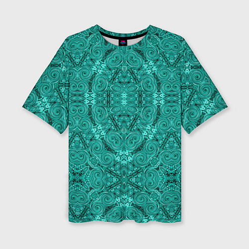 Женская футболка оверсайз Бирюзовый восточный ажурный узор / 3D-принт – фото 1