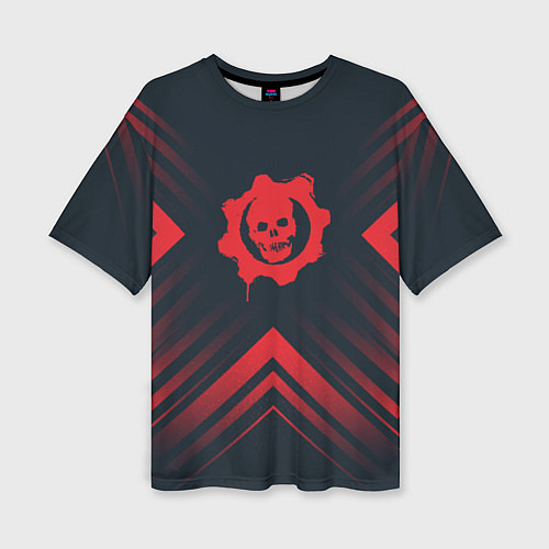 Женская футболка оверсайз Красный Символ Gears of War на темном фоне со стре / 3D-принт – фото 1