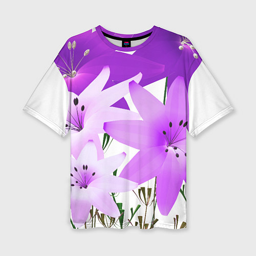 Женская футболка оверсайз Flowers purple light / 3D-принт – фото 1