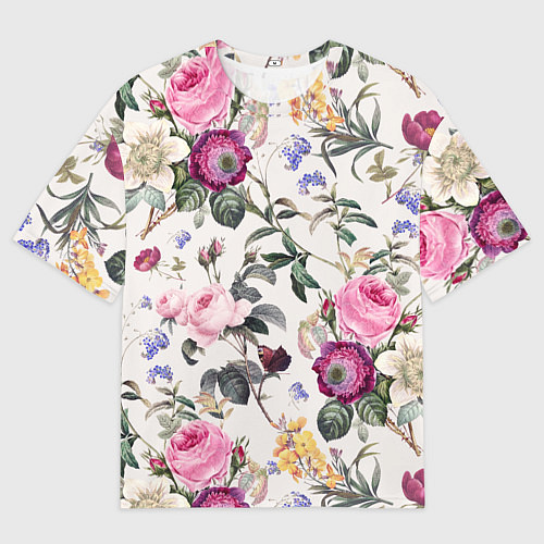 Женская футболка оверсайз Цветы Сказочные Розы и Герберы / 3D-принт – фото 1