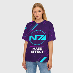 Футболка оверсайз женская Символ Mass Effect в неоновых цветах на темном фон, цвет: 3D-принт — фото 2
