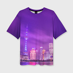 Женская футболка оверсайз Неоновый мегаполис - Фиолетовый