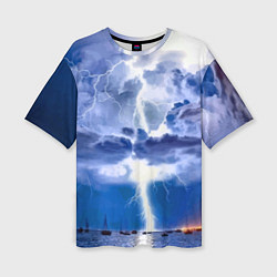 Женская футболка оверсайз Разряд молнии над океаном