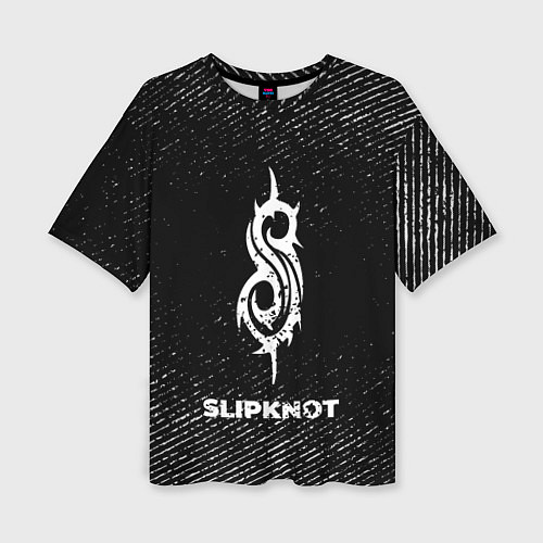 Женская футболка оверсайз Slipknot с потертостями на темном фоне / 3D-принт – фото 1