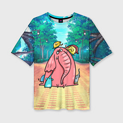 Женская футболка оверсайз Розовая слониха со слонятами
