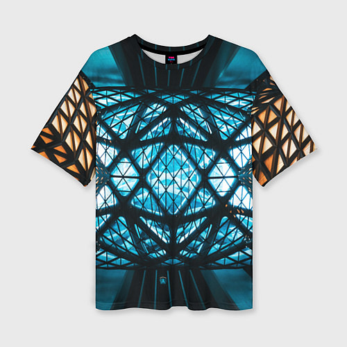 Женская футболка оверсайз Неоновые абстрактные фигуры и фонари - Синий / 3D-принт – фото 1