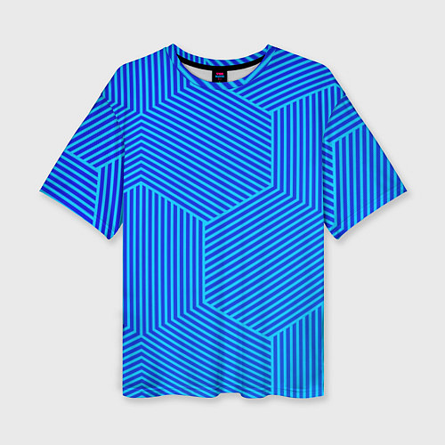 Женская футболка оверсайз Blue geometry линии / 3D-принт – фото 1