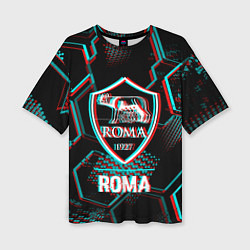 Женская футболка оверсайз Roma FC в стиле Glitch на темном фоне