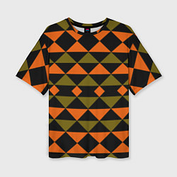 Женская футболка оверсайз Геометрический узор черно-оранжевые фигуры