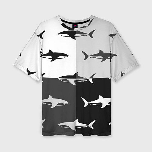 Женская футболка оверсайз Стая акул - pattern / 3D-принт – фото 1