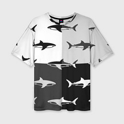 Женская футболка оверсайз Стая акул - pattern