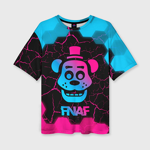 Женская футболка оверсайз FNAF мишка - neon gradient / 3D-принт – фото 1